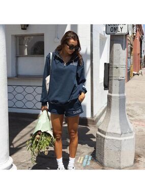 FORM Loungewear Half Zip graphic Sweater Blue 100% Cotton- Natural fibers